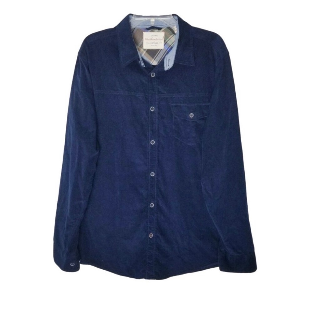 Weatherproof Blue Corduroy Button Shirt Men Size Large